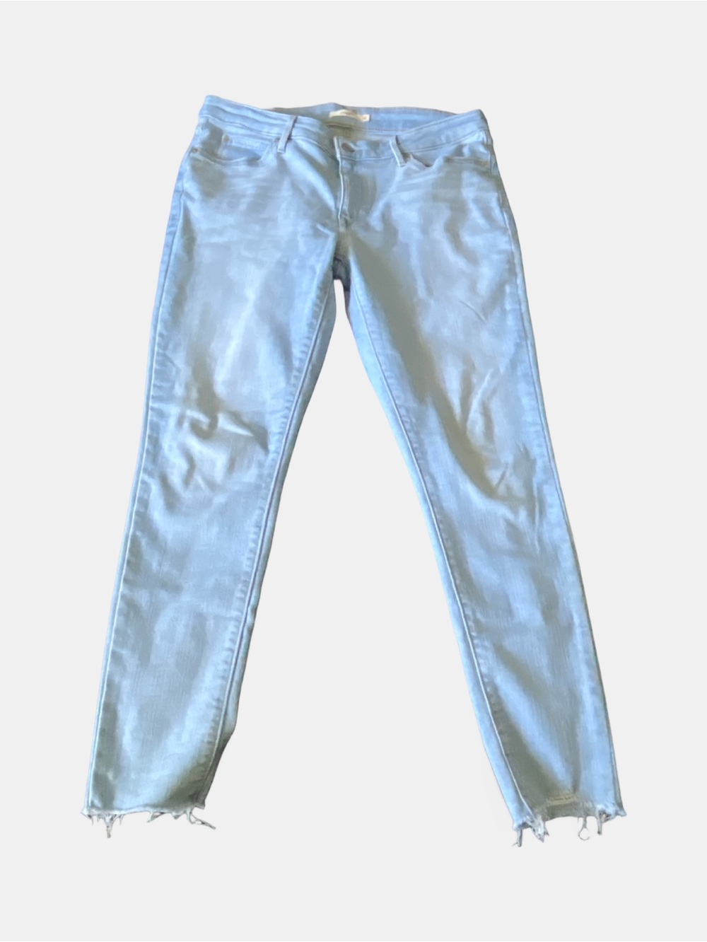 Levis 711 Skinny Jeans Womens Blue Mid Rise Light Wash Cut Off Hem 32X30